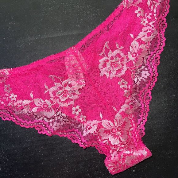 Victoria's Secret M PANTY CHEEKINI Hot PINK White Lace DESIRE - Picture 3 of 3
